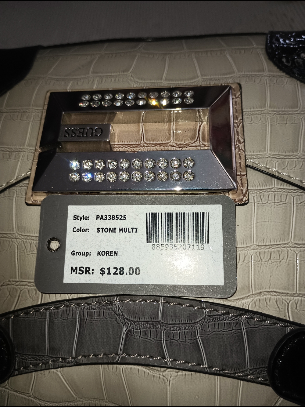 Chic Neutral Croc-Embossed Satchel - Cream & Gray - Picture 3 of 4